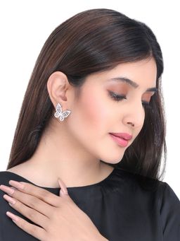 Yellow Chimes - Silver-Toned and Pink Quirky Butterfly Studs Earrings