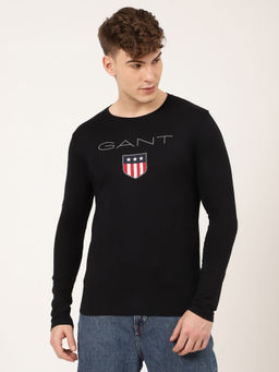 GANT - Men Black Typography Printed Applique T-shirt