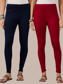 Buynewtrend - Cotton Maroon Navy Women Leggings (Pack of 2)