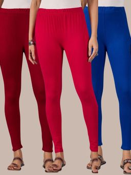 Buynewtrend - Cotton Maroon Royal Pink Women Leggings (Pack of 3)