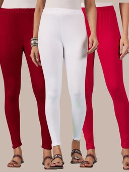 Buynewtrend - Cotton Maroon Pink White Women Leggings (Pack of 3)