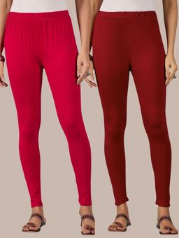 Buynewtrend - Cotton Maroon Pink Women Leggings (Pack of 2)