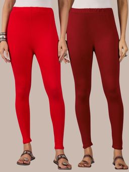 Buynewtrend - Cotton Maroon Red Women Leggings (Pack of 2)
