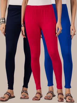 Buynewtrend - Cotton Navy Royal Pink Women Leggings (Pack of 3)