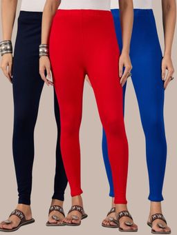 Buynewtrend - Cotton Navy Royal Red Women Leggings (Pack of 3)