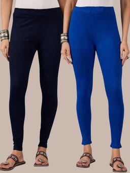 Buynewtrend - Cotton Navy Royal Women Leggings (Pack of 2)