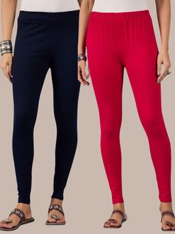 Buynewtrend - Cotton Navy Pink Women Leggings (Pack of 2)