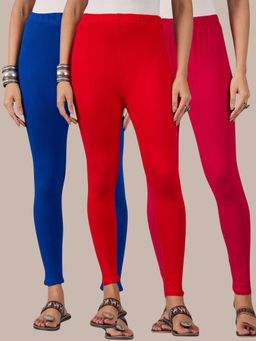 Buynewtrend - Cotton Royal Pink Red Women Leggings (Pack of 3)