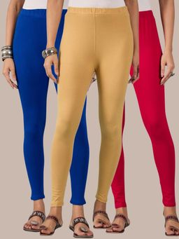 Buynewtrend - Cotton Royal Pink Beige Women Leggings (Pack of 3)