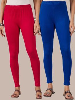 Buynewtrend - Cotton Royal Pink Women Leggings (Pack of 2)