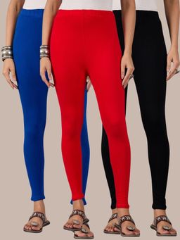 Buynewtrend - Cotton Royal Black Red Women Leggings (Pack of 3)
