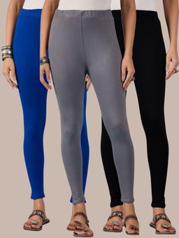 Buynewtrend - Cotton Royal Black Grey Women Leggings (Pack of 3)