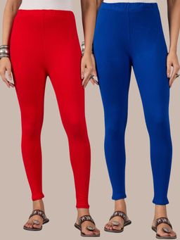 Buynewtrend - Cotton Royal Red Women Leggings (Pack of 2)