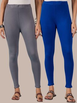 Buynewtrend - Cotton Royal Grey Women Leggings (Pack of 2)