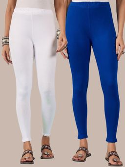 Buynewtrend - Cotton Royal White Women Leggings (Pack of 2)