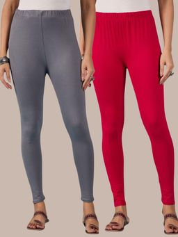 Buynewtrend - Cotton Pink Grey Women Leggings (Pack of 2)