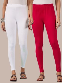 Buynewtrend - Cotton Pink White Women Leggings (Pack of 2)