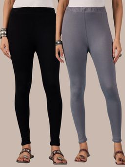 Buynewtrend - Cotton Black Grey Women Leggings (Pack of 2)