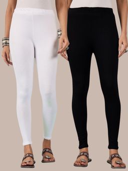 Buynewtrend - Cotton Black White Women Leggings (Pack of 2)