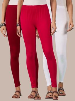 Buynewtrend - Cotton White Maroon Pink Women Leggings (Pack of 3)