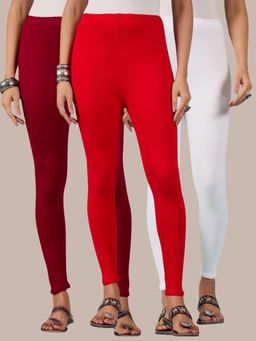 Buynewtrend - Cotton White Maroon Red Women Leggings (Pack of 3)