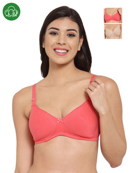 Inner Sense - Organic Cotton Antimicrobal Padded T-Shirt Bra -Pack Of 3 -Multi-Color