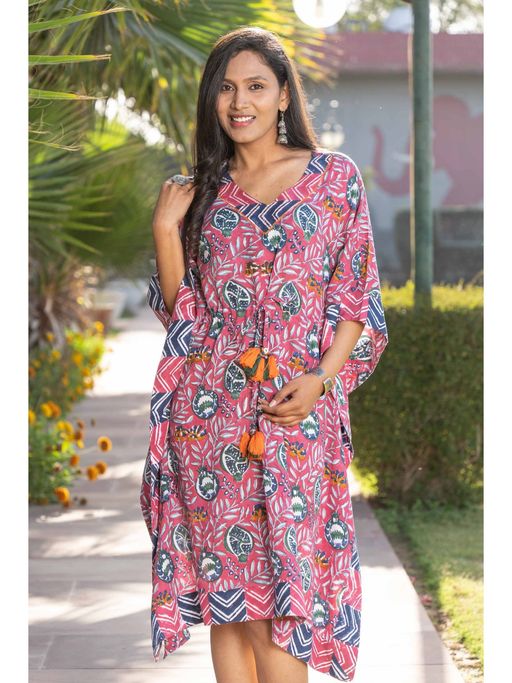Buy NAVYAS FASHION Pink Floral Block Printed Women Summer Kaftan