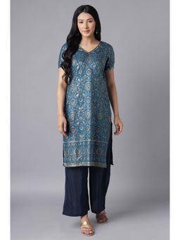 Aurelia - Aure Collection By Aurelia Blue Kurta- Straight Palazzo (Set of 2)
