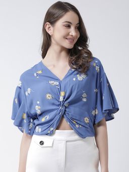 KASSUALLY - Blue Printed Wrap Pure Cotton Top