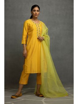 Kahani Lush - Yellow Kurta & Pant with Dupatta (Set of 3)