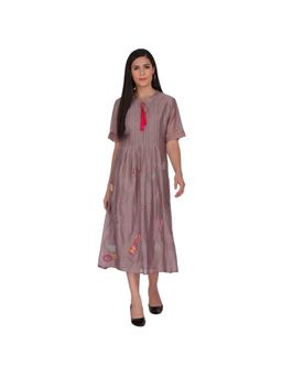 Kahani Lush - Brown Chandreri Dress With Embroidery