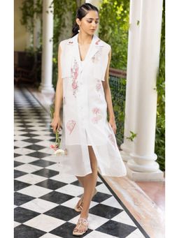 Kahani Lush - White Organza Dress with Slip (Set of 2)