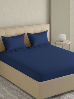 GM - Solid 300TC Navy Blue Pure Cotton Bedsheet with 2 Pillow Covers (King)