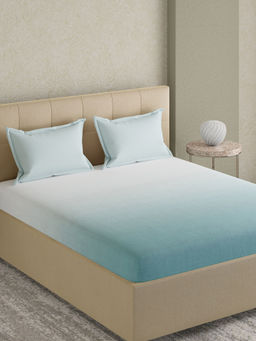 GM - 180TC Light Blue & White Ombre Pure Cotton Bedsheet with 2 Pillow Covers (King)