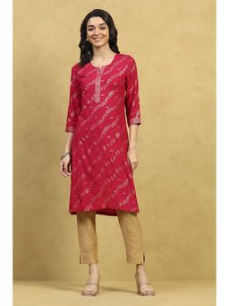 Rangriti - Pink Viscose Rayon Printed Straight Kurta