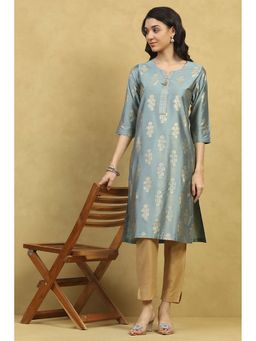 Rangriti - Grey Viscose Blend Printed Straight Kurta