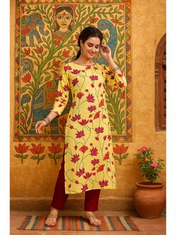 Maaesa - Women Cotton Floral Straight Kurta
