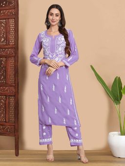 PARAMOUNT CHIKAN - Purple Hand Embroidered Chikankari Kurta with Pant