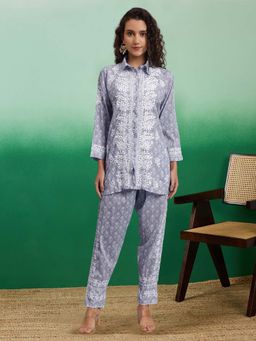 PARAMOUNT CHIKAN - Grey Lucknowi Chikankari Mulmul Co-Ord Set