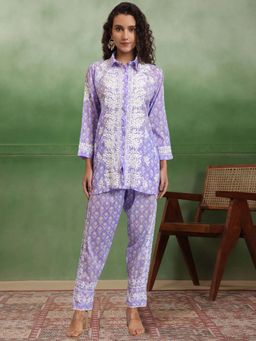 PARAMOUNT CHIKAN - Purple Lucknowi Chikankari Mulmul Co-Ord Set