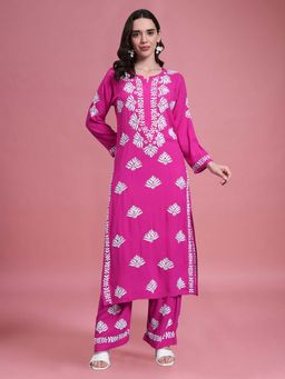 PARAMOUNT CHIKAN - Pink Chikankari Rayon Kurta with Palazzo