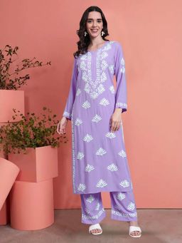 PARAMOUNT CHIKAN - Purple Chikankari Rayon Kurta with Palazzo