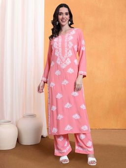 PARAMOUNT CHIKAN - Peach Chikankari Rayon Kurta with Palazzo