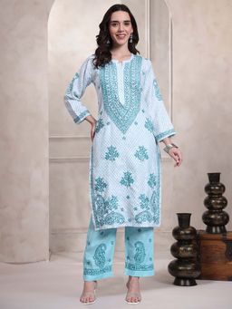 PARAMOUNT CHIKAN - Blue Chikankari Cotton Kurta with Pant