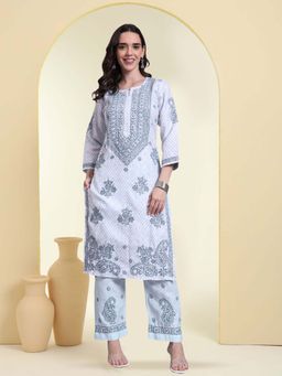 PARAMOUNT CHIKAN - Grey Chikankari Cotton Kurta with Pant