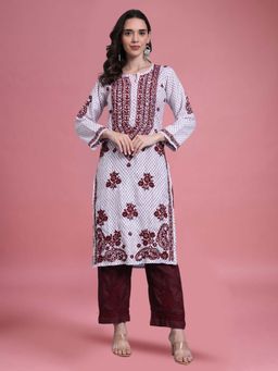 PARAMOUNT CHIKAN - Maroon Chikankari Cotton Kurta with Pant