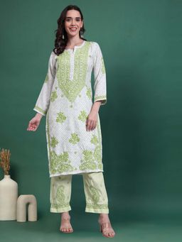 PARAMOUNT CHIKAN - Green Chikankari Cotton Kurta with Pant