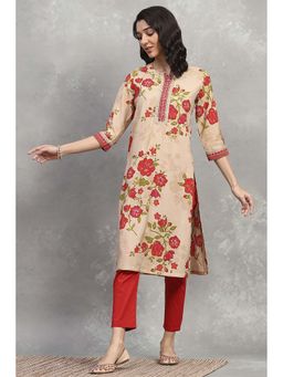 Rangriti - Beige Viscose Blend Printed Straight Kurta