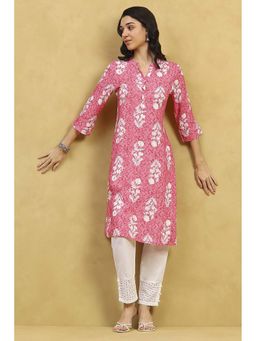 Rangriti - Pink Viscose Rayon Printed Straight Kurta