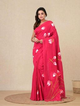 CHARUKRITI - Pink Printed Cotton Soft Saree